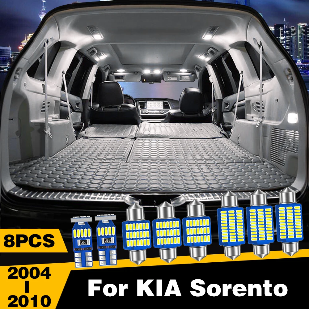 

8 Pcs White Ice-Blue Color LED Highlight Car Interior Dome Reading Light Roof Lamp For KIA Sorento 2004-2010 Accessories