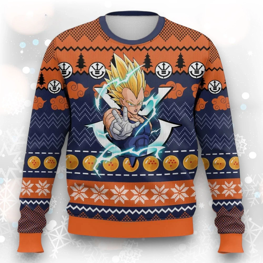 

Детский праздничный уродливый рождественский пуловер Dragon Ball Vegeta с принтом Dragon Ball, зимний праздничный модный детский топ для девочек и мальчиков