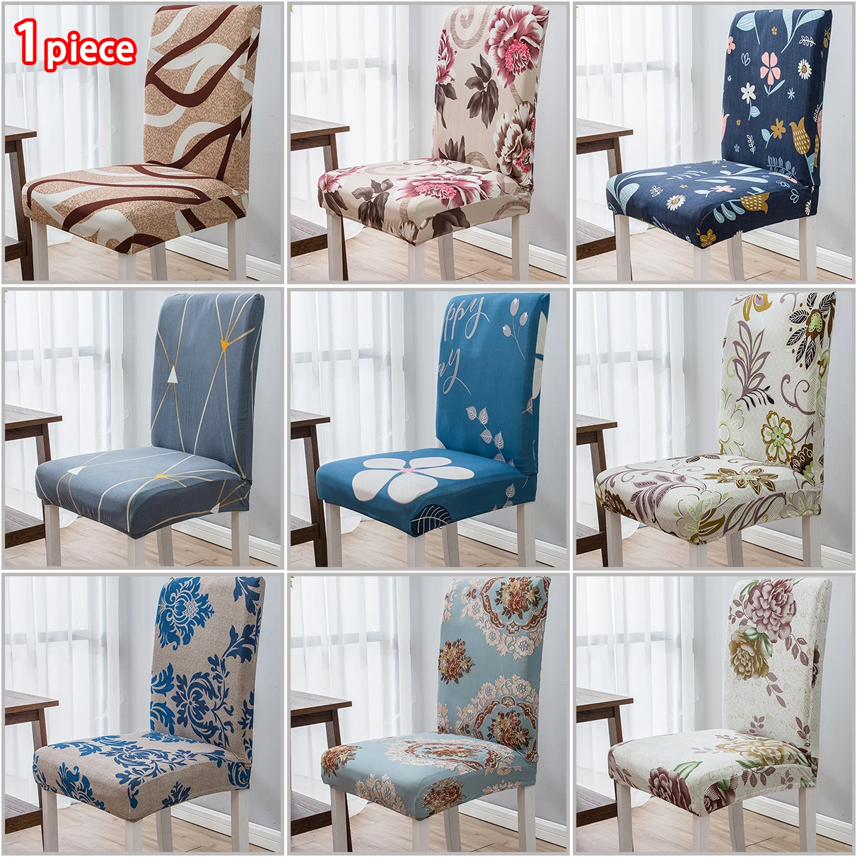 1pc Floral Printed Chair Cover Elastic Home Restaurant Soft Elastic Chair Slipcover Polyester Fabric Chair Cover for Dining Room