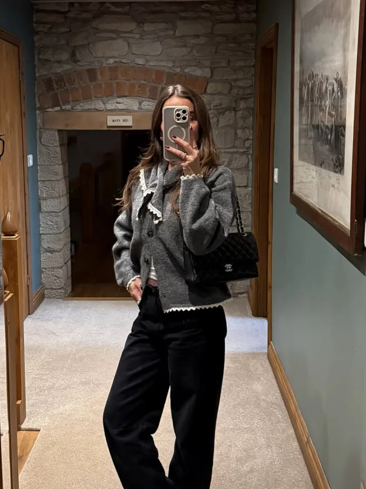 

Elegant Knitted Bow Cardigan Women Lace Loose Full Sleeve Button Sweaters Female 2026 Fashion Spring Summer Sweaters Lady