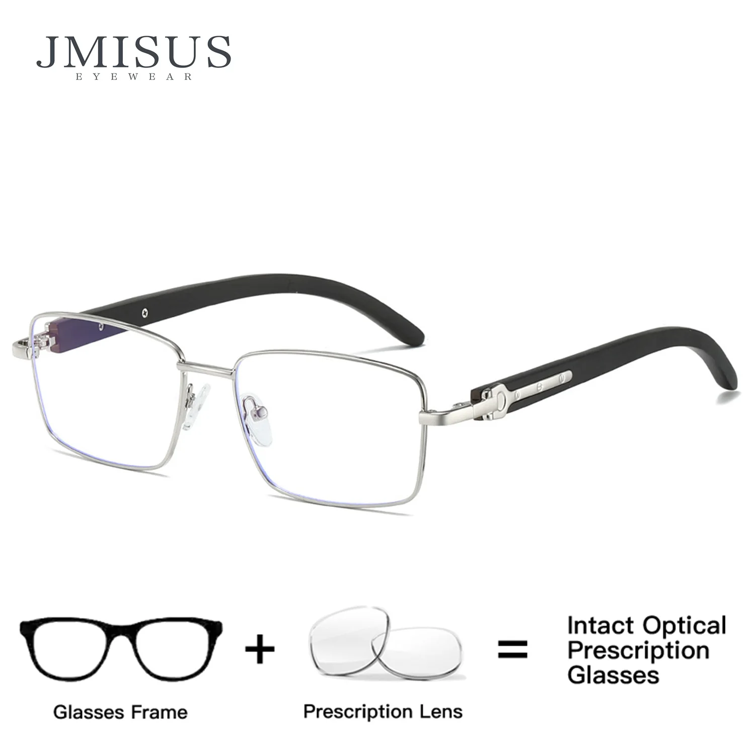 JMISUS Man Square Progressive Multifocal Glasses High-Quality Metal Anti-Blue Light Rectangle Prescription Eyeglasses