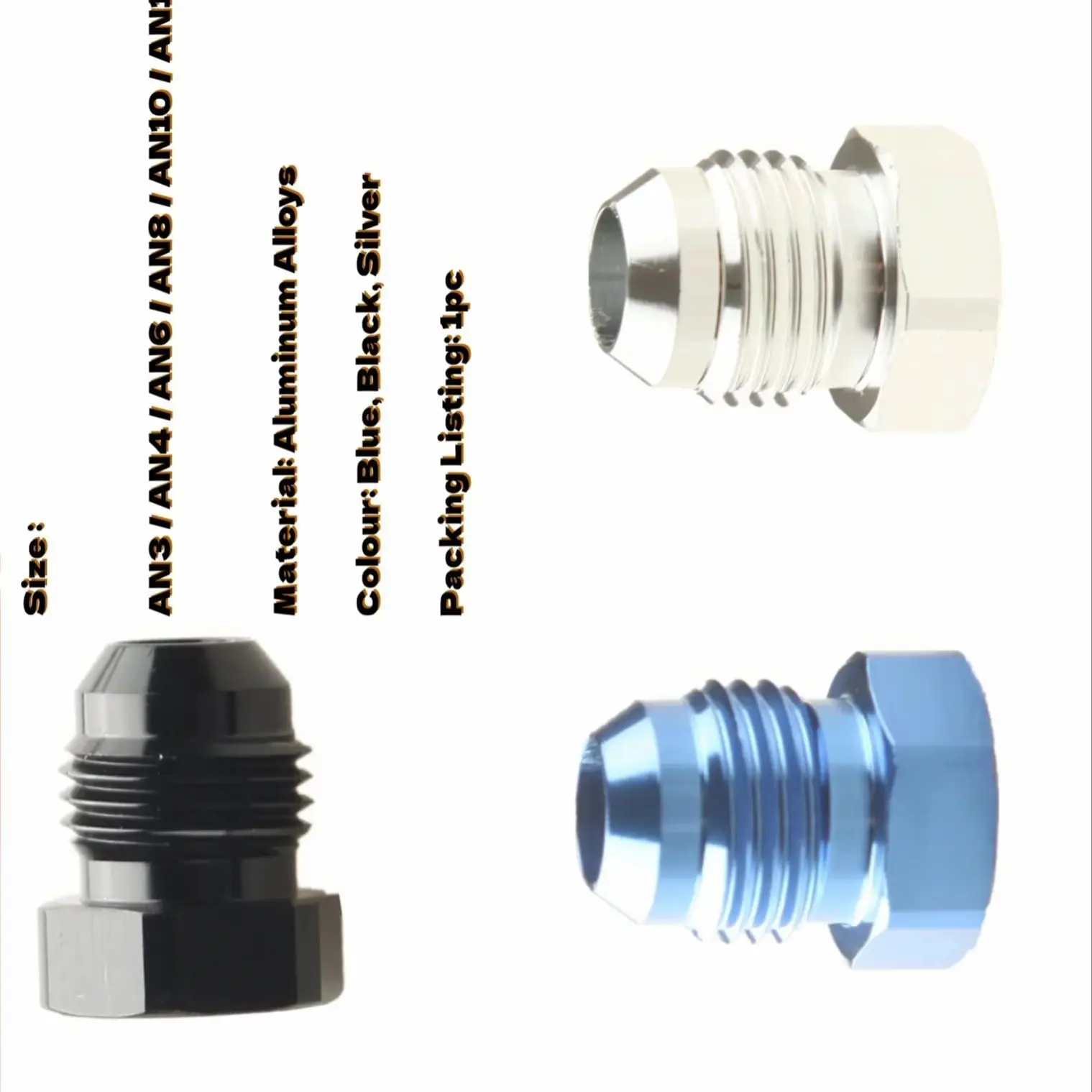 

AN4 AN6 AN8 AN10 AN12 Male Flare Thread Hexagon Head Blanking Plugs Fitting Hex Cap Lock Hose Fitting Adapters Aluminum Anodized