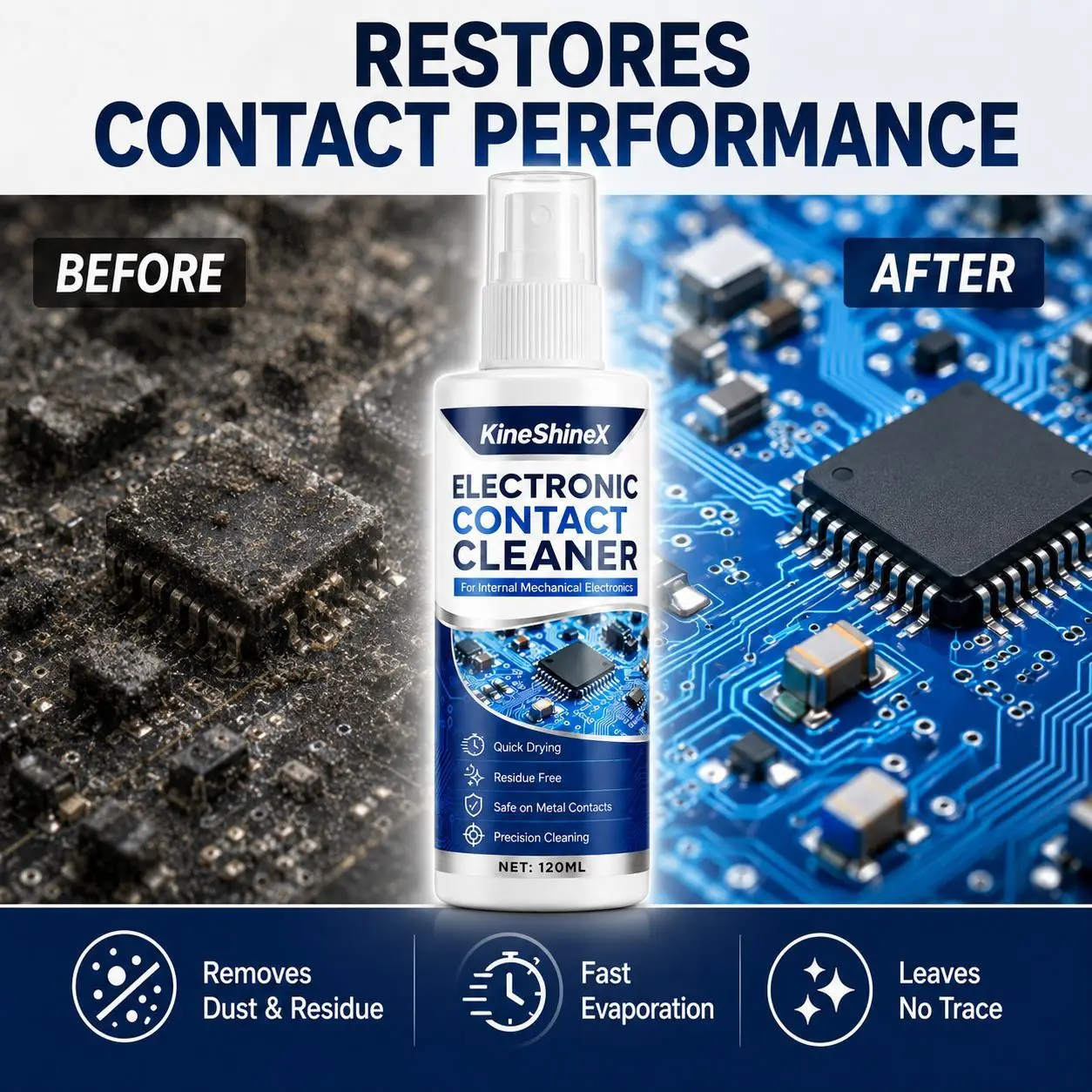 Electrical Contact Cleaner, Fast Drying Circuit Board PCB Cleaner Spray, Remove Oxide for Electronic Repair , 120ml with towel - view 2
