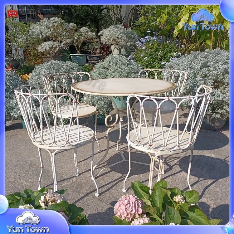 French Style Wrought Iron Patio Table and Chairs Set for Outdoor Garden Villa Balcony Cafe Bistro Indoor Outdoor Furniture