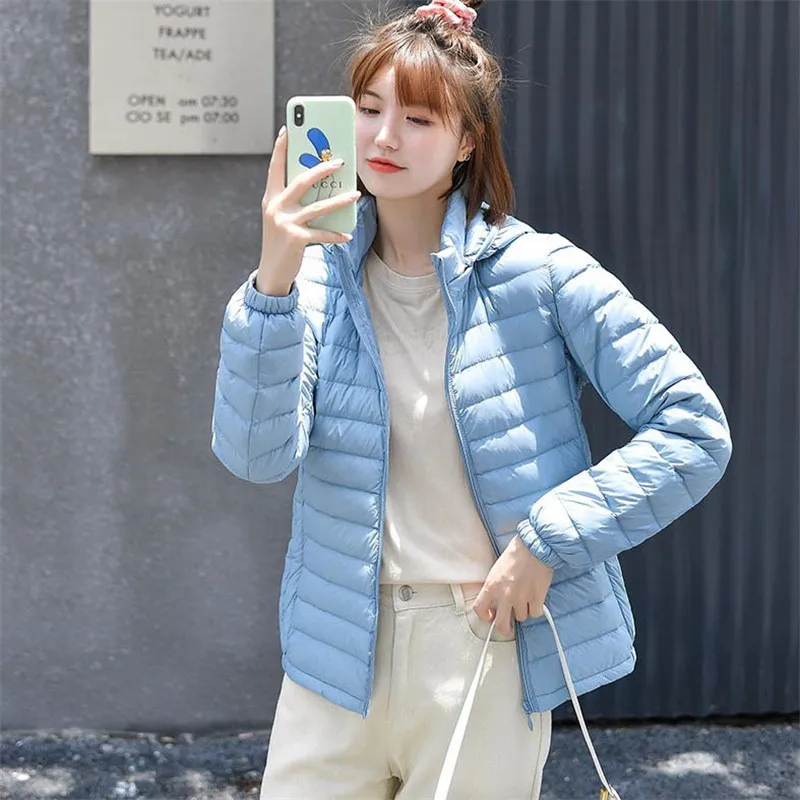 

Hat Detachable Hooded Down Jacket Women Ultra Light White Duck Down Coat Autumn Winter Ladies Slim Warm Puffer Parkas Short Tops