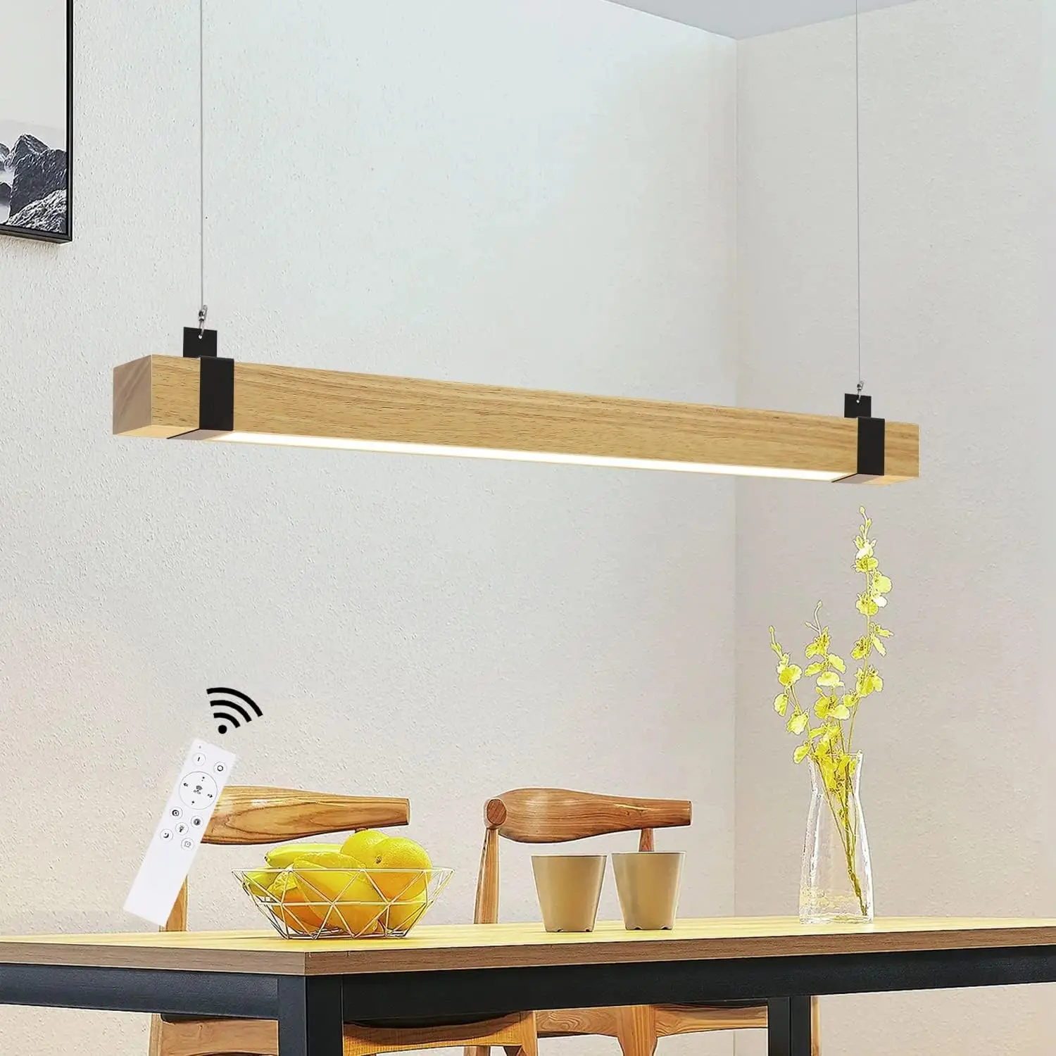 LED Pendelleuchte Esstisch Hängeleuchte Holz - Küchenlampe Hängend 100CM Hängelampe Wohnzimmer Dimmbar Esstischlampe 19W Industrial Esszimmerlampe Vintage Retro Pendellampe für Schlafzimmer Büro
