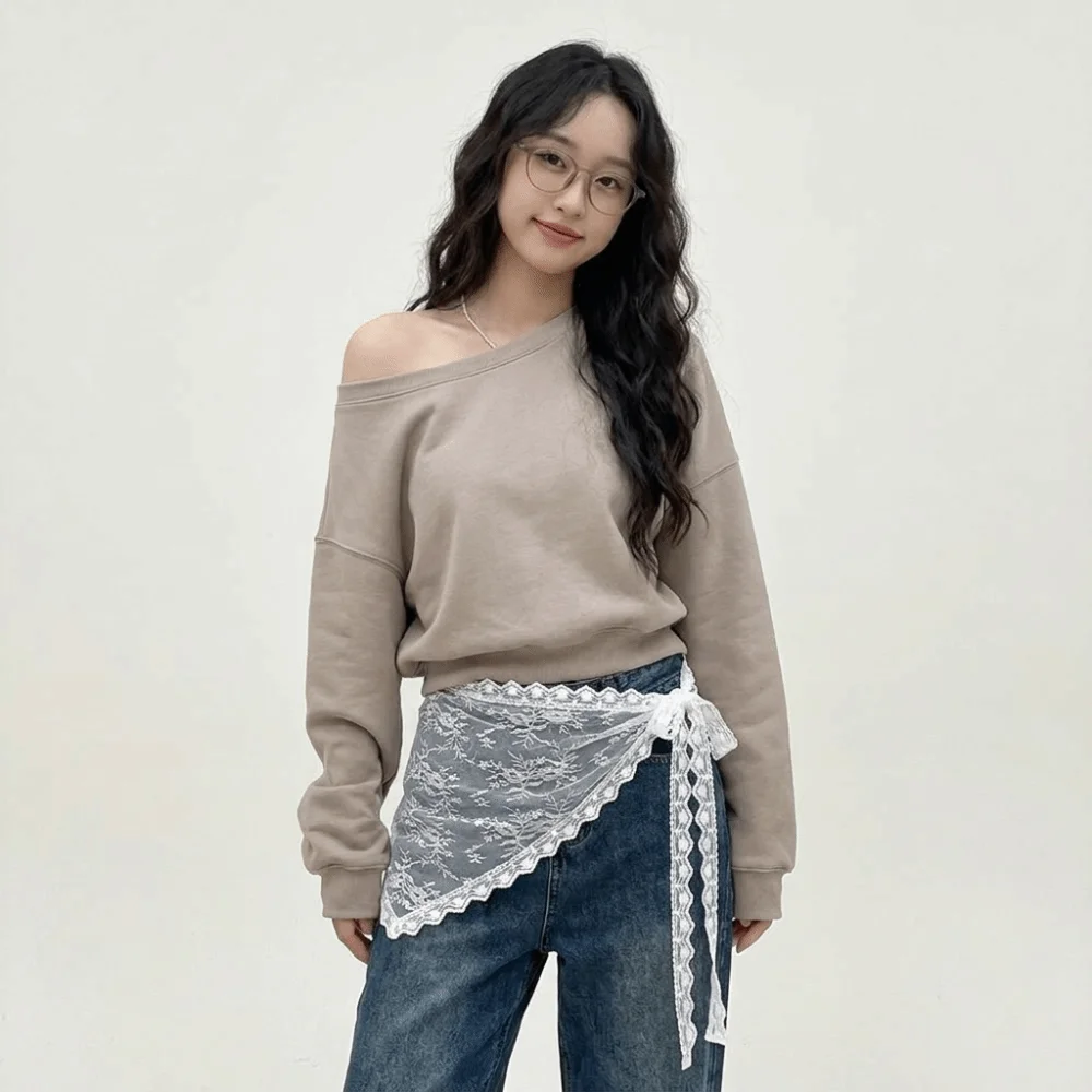 Harajuku Y2K Triangle Apron Flower Embroidery Waist Scarf Korean Style Lace-up Outwear Mini Skirt Female - view 4