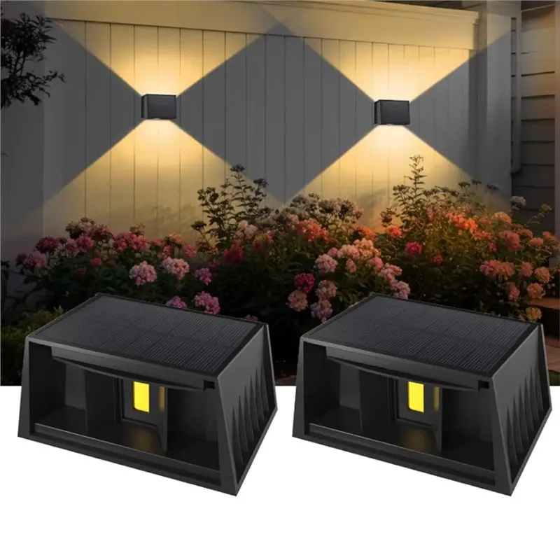 [HOT!A34R】 For Garden Fence Wall Lighting 2 Pcs Outdoor Solar Lamp Upper And Lower Angles Warm