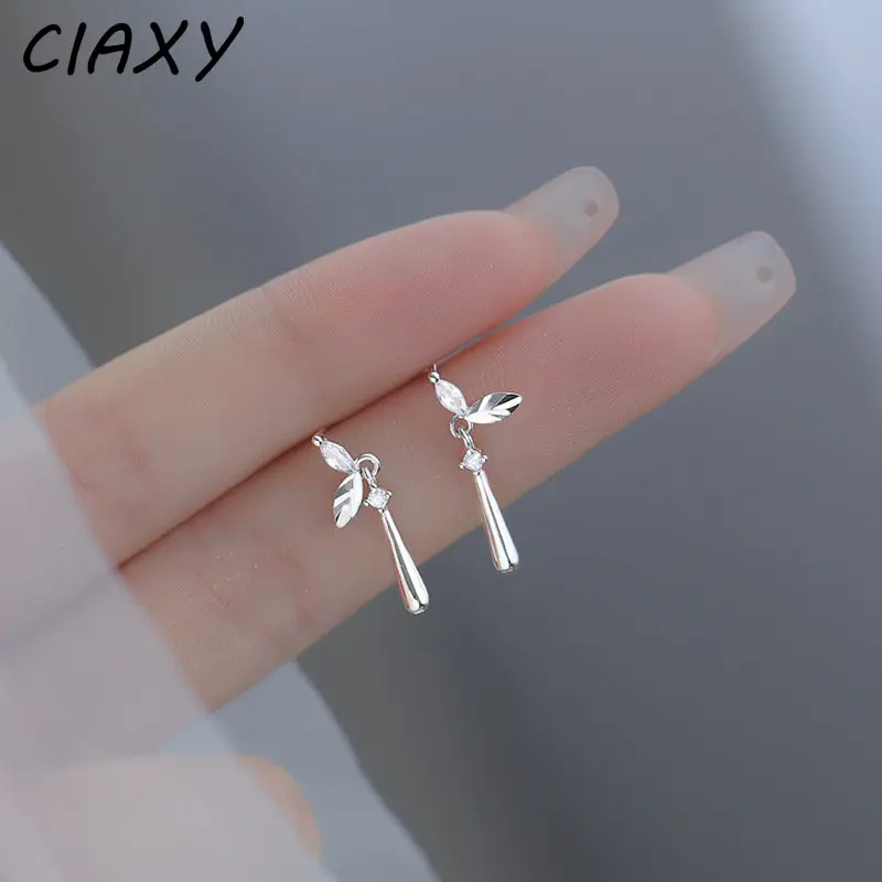 CIAXY Silver Color Shiny Zircon Leaf Earrings for Women Elegant Tassel Small Sapling Earring Korean Fashion Jewelry