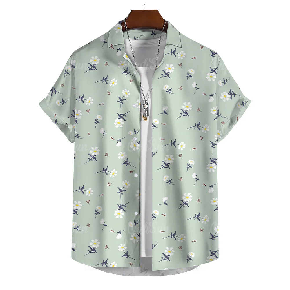 Camisa de manga curta estampada floral havaiana masculina, roupa oversize solta, camisa casual em 3D, blusa simples