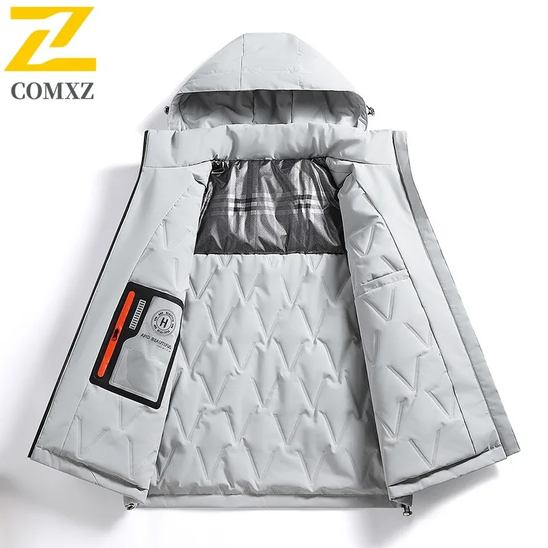 COMXZ Winter Cotton Coat Men Plus Size Loose Fit Casual Hooded Sports Jacket Graphene Thermal Outerwear Streetwear Fashion
