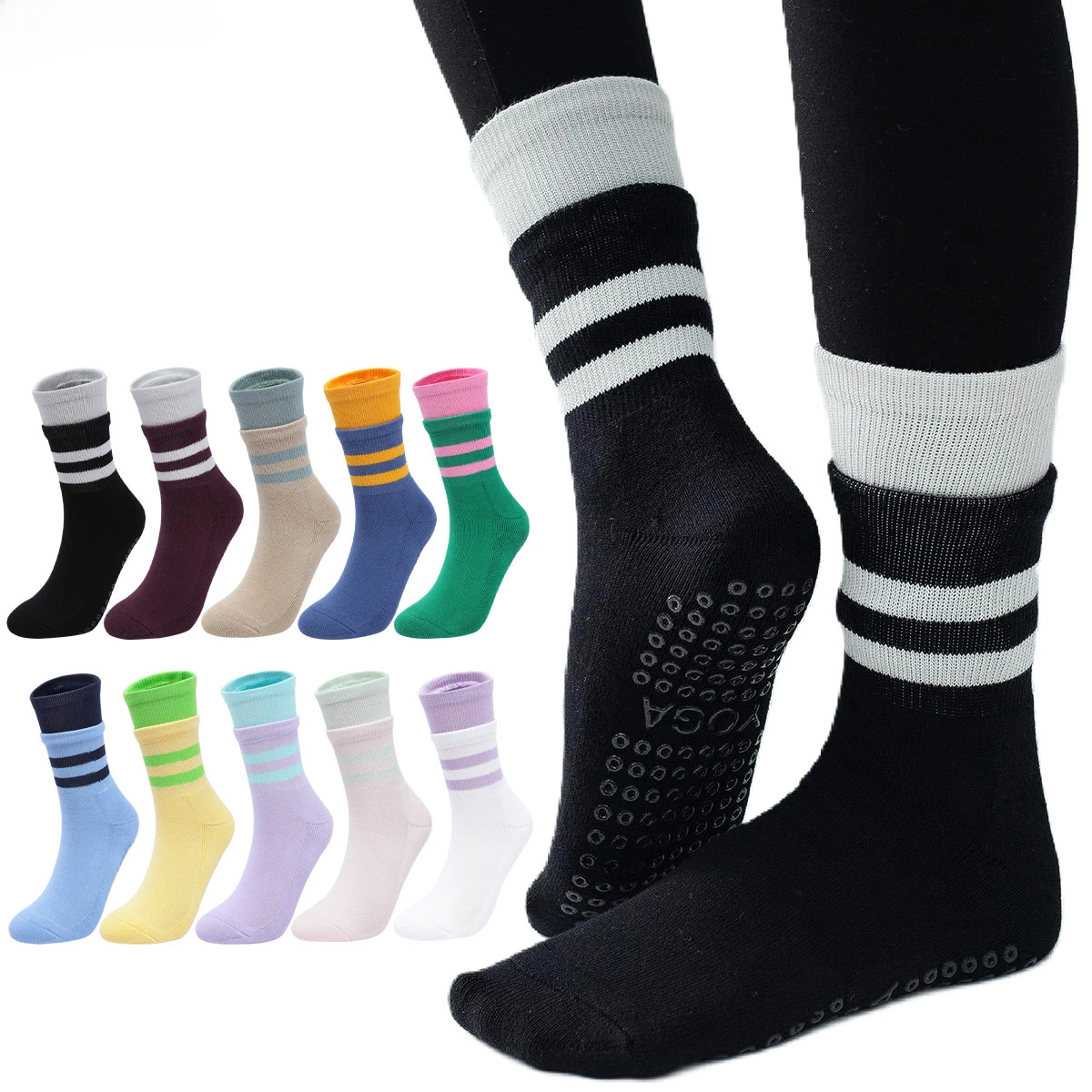 

Casual Striped Yoga Socks Breathable Cotton Silicone Non-slip Pilates Socks Women Professional Indoor Workout Dance Sports Socks