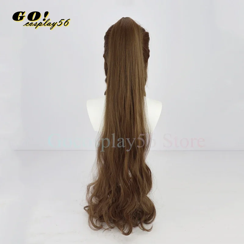 FF7 Aerith Gainsborough Wig Cosplay Brown Ponytail Long Curly Temples Game Heat Resistant Synthetic Hair