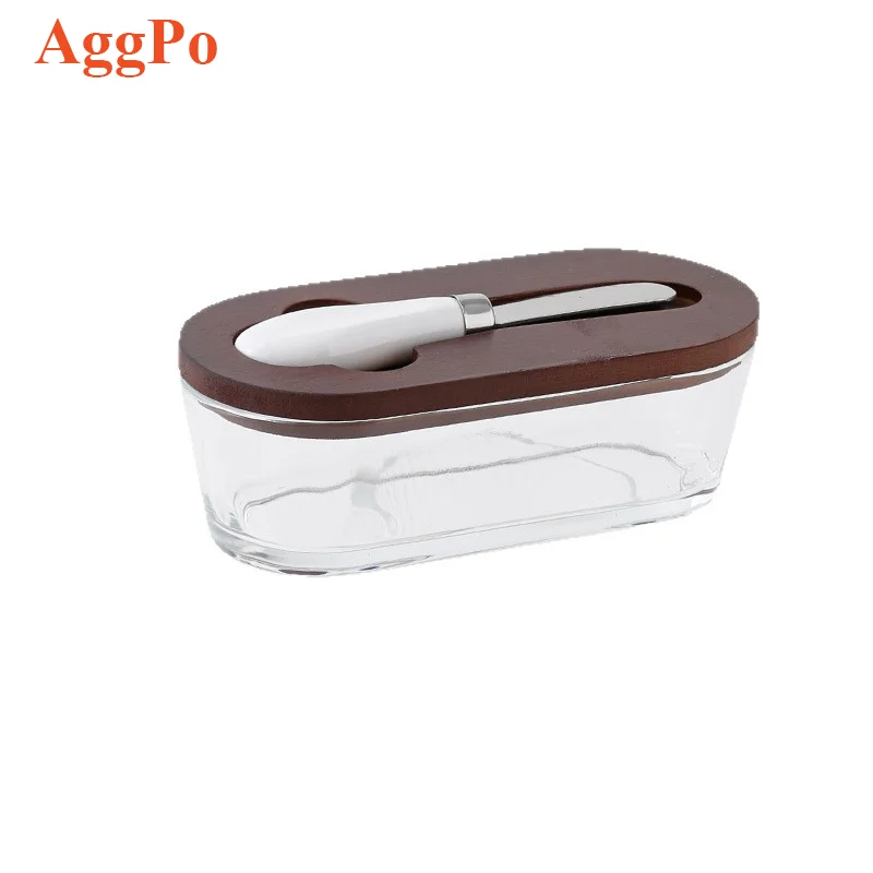 

Стеклянная прямоугольная коробка для масла с крышкой и лопаткой, идеально подходит для домашнего хранения сыра.