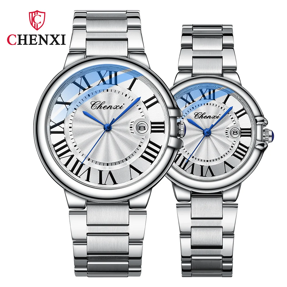 2024 Mode Chenxi 039 Top Marke Herren und Damen Quarz Luxus Voll Edelstahl Silber Frauen für Paar Geschenke Armbanduhr