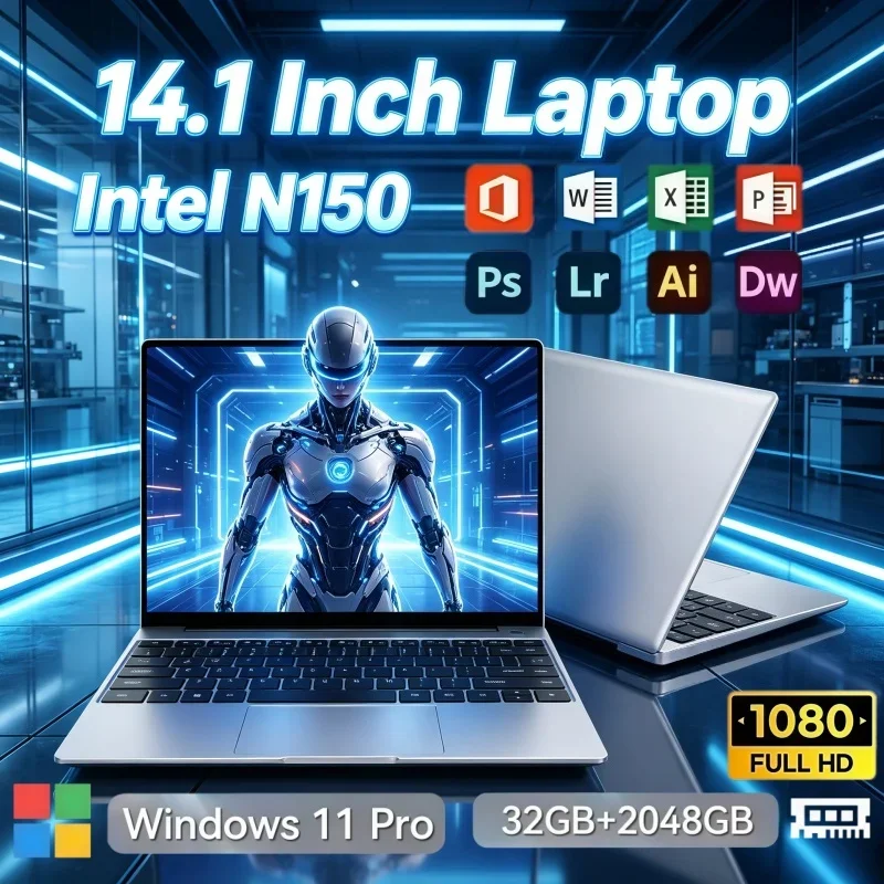 Light‑Weight Ultra Slim 14.1 Inch Notebook PC Intel N150 Windows 11 32GB RAM 2TB SSD For Office Work