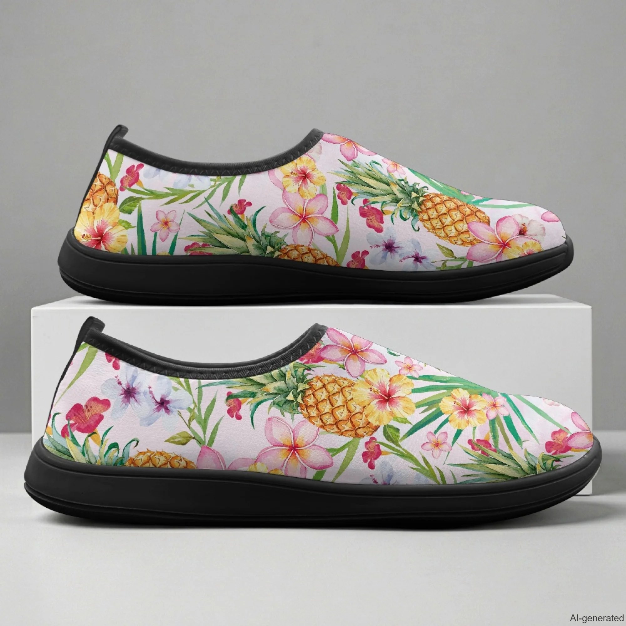 XIXIRIMIDO Slip-on Wide-toed Shoes Men's Breathable Mesh Shoes Pineapple Print Womens Fashion Sneakers Walking Shoes 36-46
