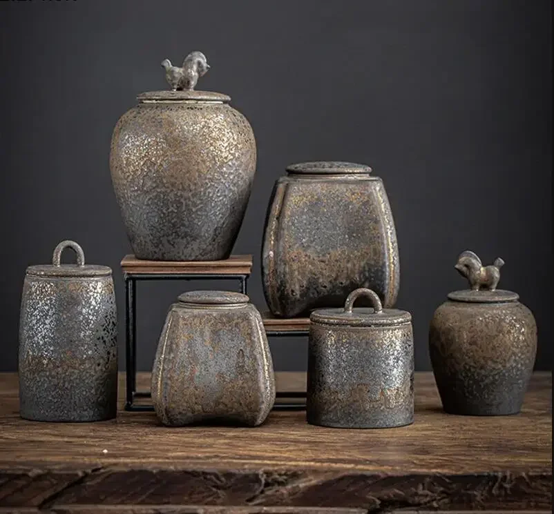 Vintage Stoneware Tea Caddy Ceramic Airtight Jar Storage Cans Box Container Decorative Sugar Bowl