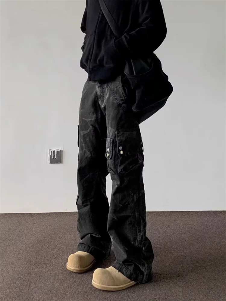 

Heavy Duty Washed American Style Men's Loose Fit Street Retro Workwear Denim Jeans Trendy Brand Casual Straight Leg Trousers