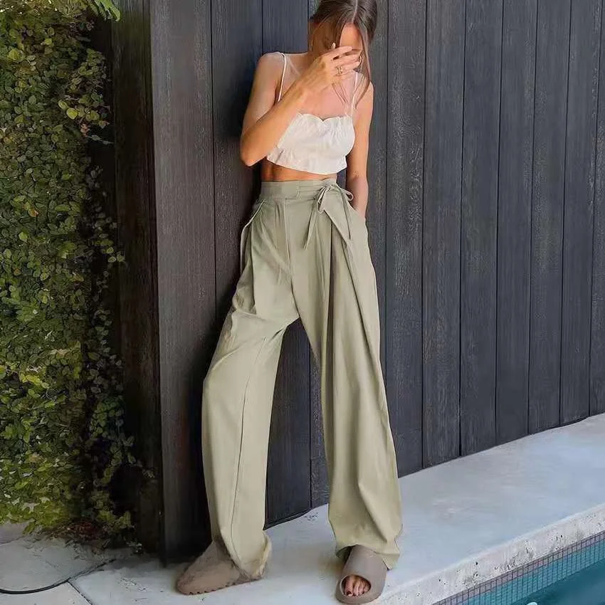 New 202 Loose Straight Leg Casual Faion Wide Leg Pants High Waist Long Pants Comfortable Breathable Women's Summer Pants