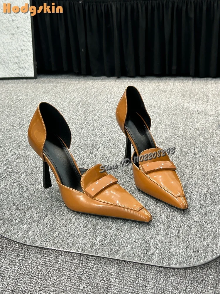 

Sexy Brown Pointed Toe Pumps Solid Shallow Cover Heel Elegant Stiletto Single Shoes 2025 Autumn New Women Leather High Heels