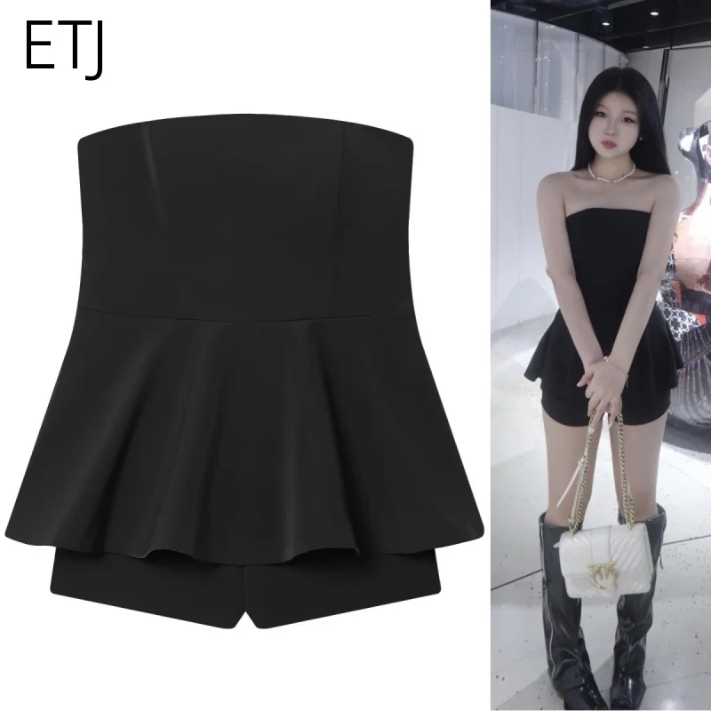 กระโปรงแฟชั่นผู้หญิงใหม่ ETJ ฤดูใบไม้ผลิ 2026 กระโปรงสั้นทรงเซ็กซี่ ชุดจั๊มสูทขาสั้นแบบต่อผ้า