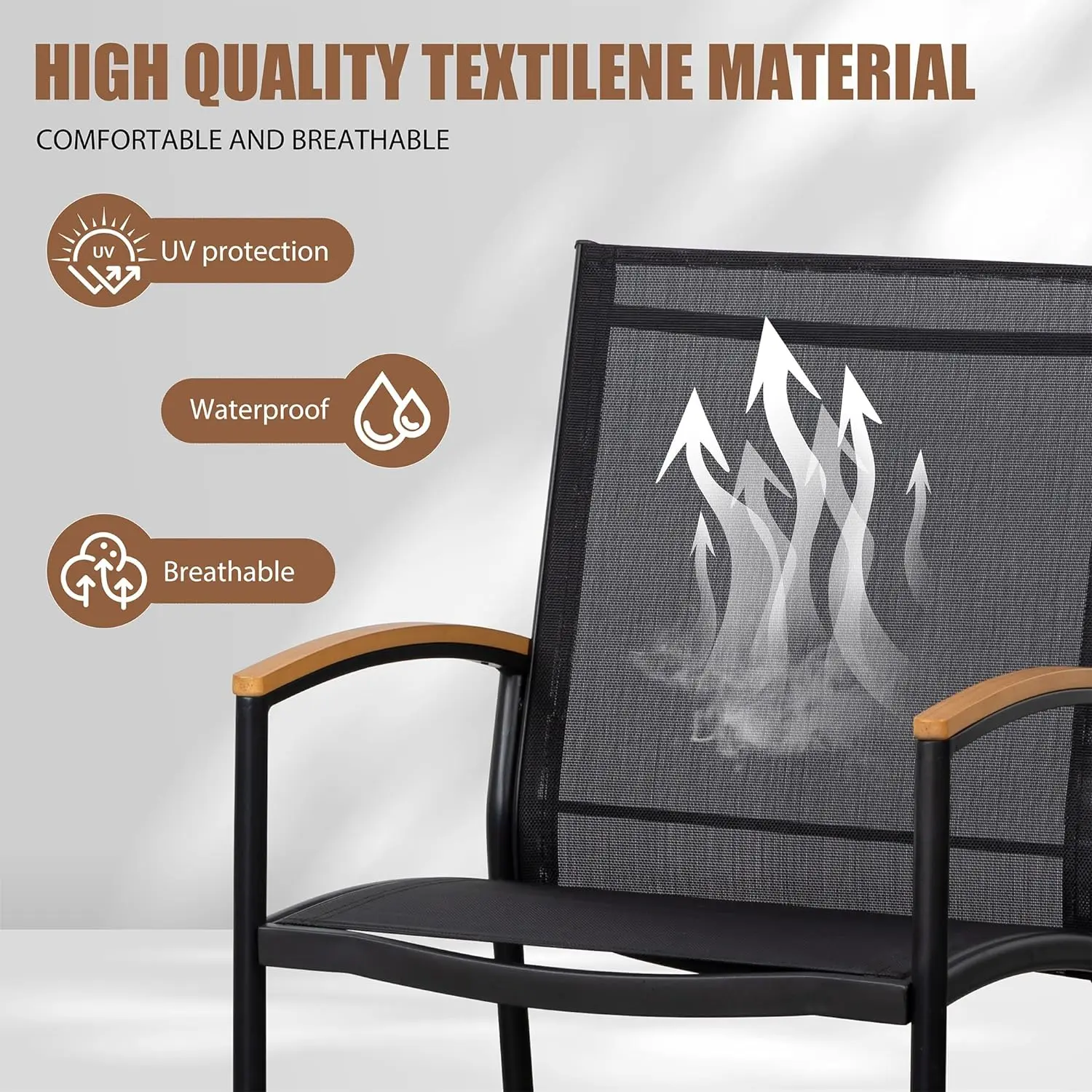 Outdoor Rocking Bistro Set, Textilene Tecido Pequeno Mobiliário Pátio Set, varanda frontal Cadeiras Rocker, Construção Set, 3 PCs