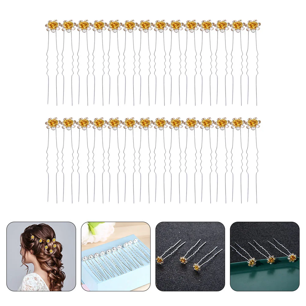 

40 Pcs Rose Hairpin Rhinestone Fork Tiara Decorate Hairpins Rhinestones Wedding Bride Clip