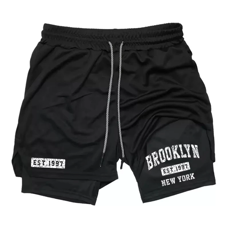 

NEW men summer Breathable Mesh Shorts 2 in 1 Printed quick-dry Double-decker Shorts Gym Basketball Running shorts