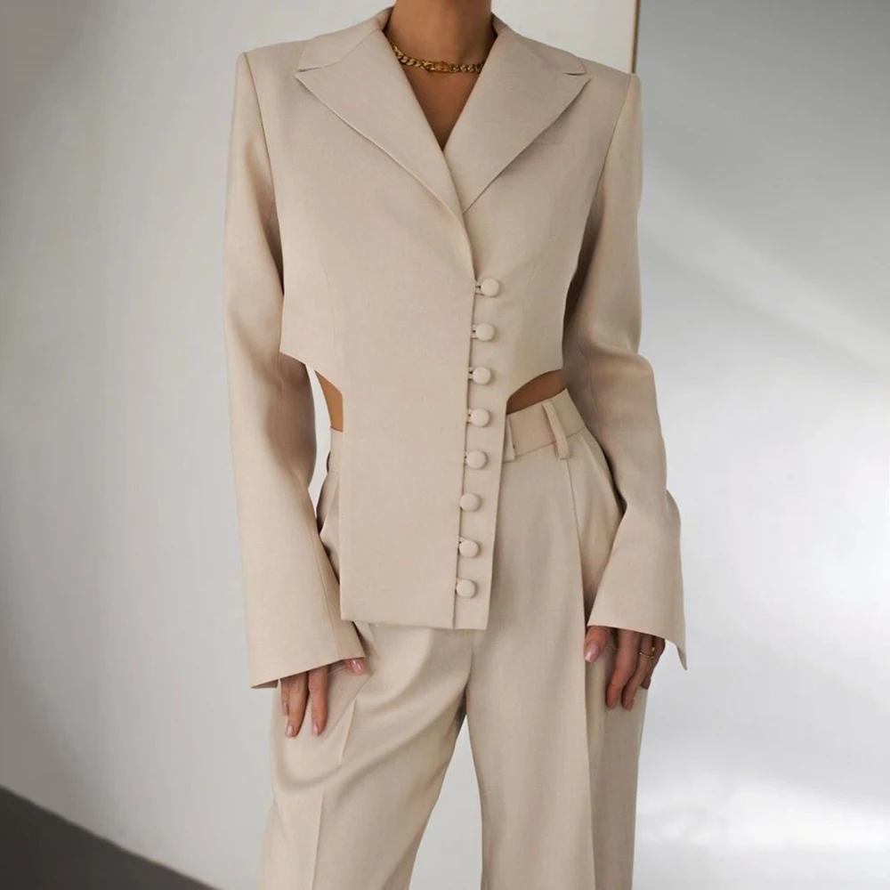 

Unique Cut Women's Suits Three Pieces Pant Sets Single Breasted Midriff-Baring Crop Top Elegant Fashionable Outfit for Party