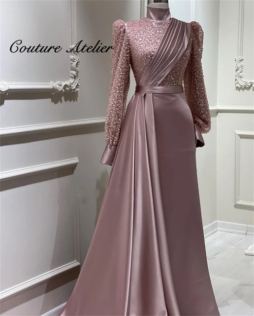 New Arrival Muslim Evening Dresses Beaded Puffy Long Sleeve Turkey Dubai Dinner  Gowns Arabic High Neck Prom Dress robe de soree - AliExpress 320