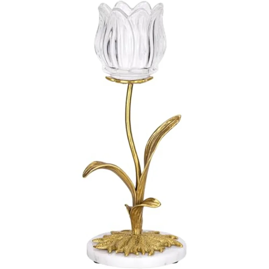 

Candle Holder, Cut Rose Shaped Brass Candle Holder High-end Light Luxury Creative Art Crystal Glass Flower Candle Sticks Holder