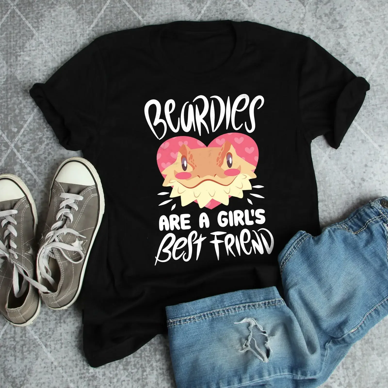 Beardies Are A Girl's Best Friend Funny Bearded Dragon T Shirt Women Reptile Lizard Lover Casual vintage Washed Slightly homme