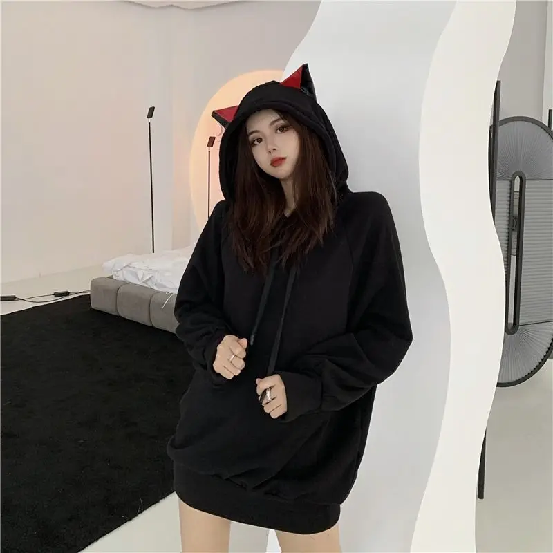 

Women Personality Sweatshirt Long Sleeve Tops 2023 Fashion Korean Casual Streetwear Loose Pullover Gothic Bunny Ears Hoodies New