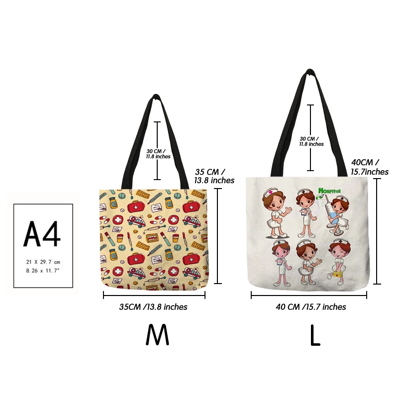 Fashion Tote Customized Cartoon Dentist Nurse Heart Shoulder Bag Eco Reusable Shopping Bag Ladies Handbags for Women