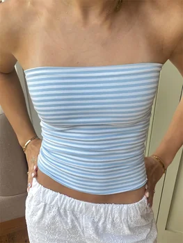 Chronstyle Vrouwen Cropped Tube Tops Strapless Off Shoulder Backless Korte Tank Zomerfeest Club Gestreept/Solide Mini Vest 2024 Nieuw