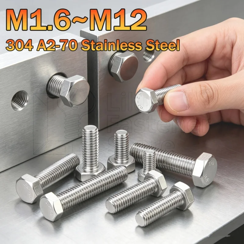 DIN933 M1.6 M2 M2.5 M3 M4 M5 M6 M8 M10 M12 304 A2-70 Stainless Steel External Hex Head Screws Bolts Metric Thread Fasteners