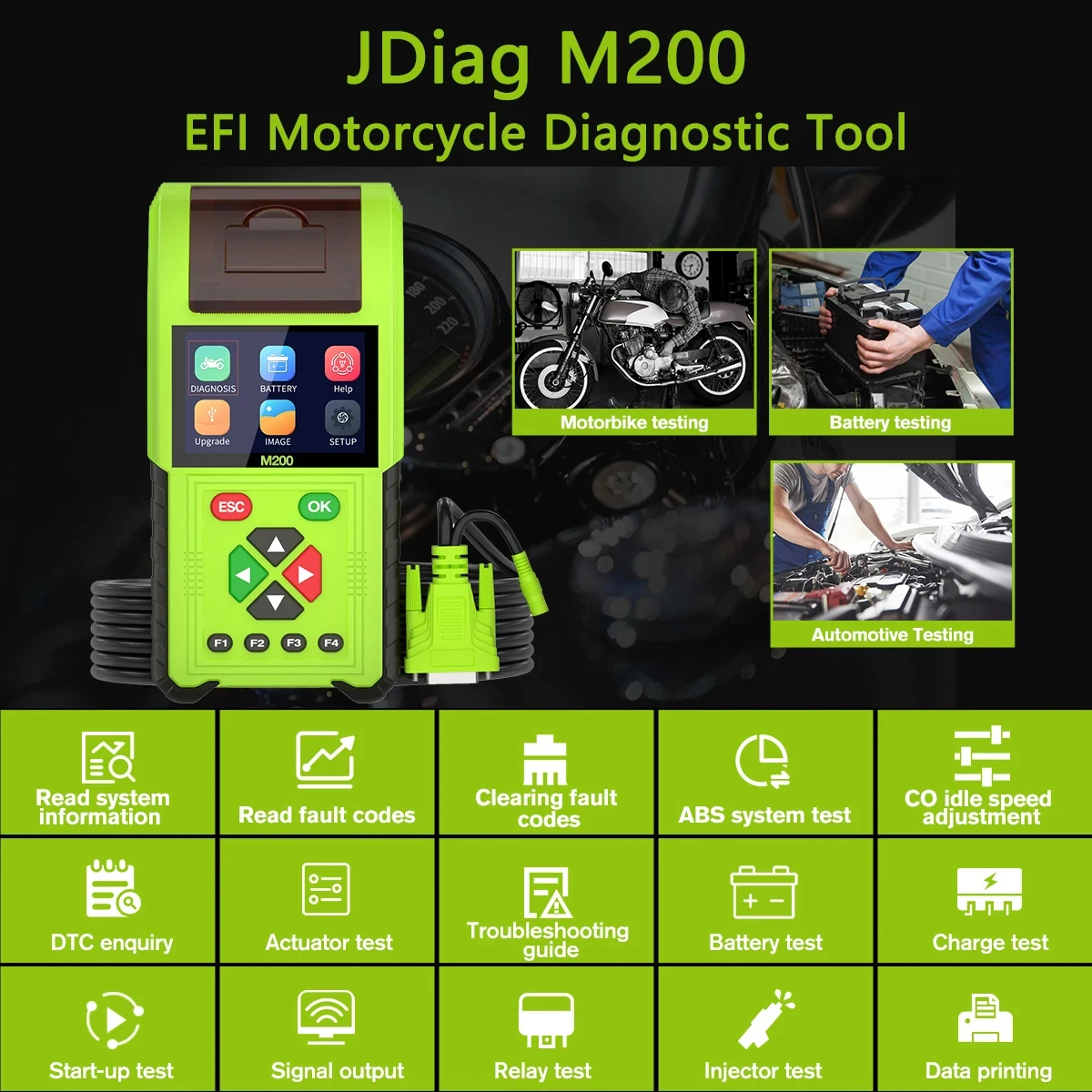 Original JDiag M200 Motorcycle Diagnostic Tool Motor Scan Universal Motorbike Scanner Battery Tester For BMW Yamaha Kawasaki