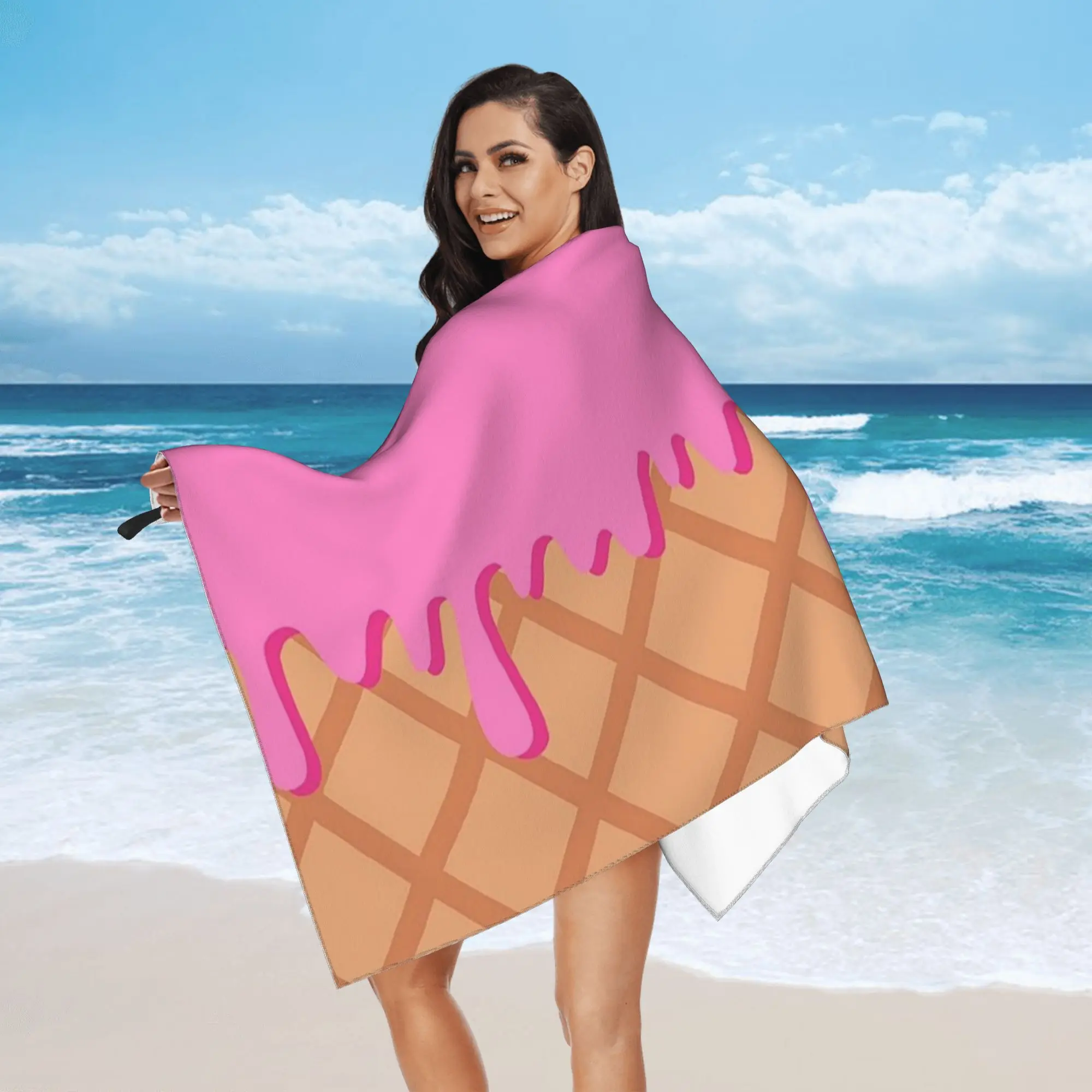Strawberry Ice Cream  Beach Towel Soft Microfiber Quick Dry Absorbent Quick Towels For Pool