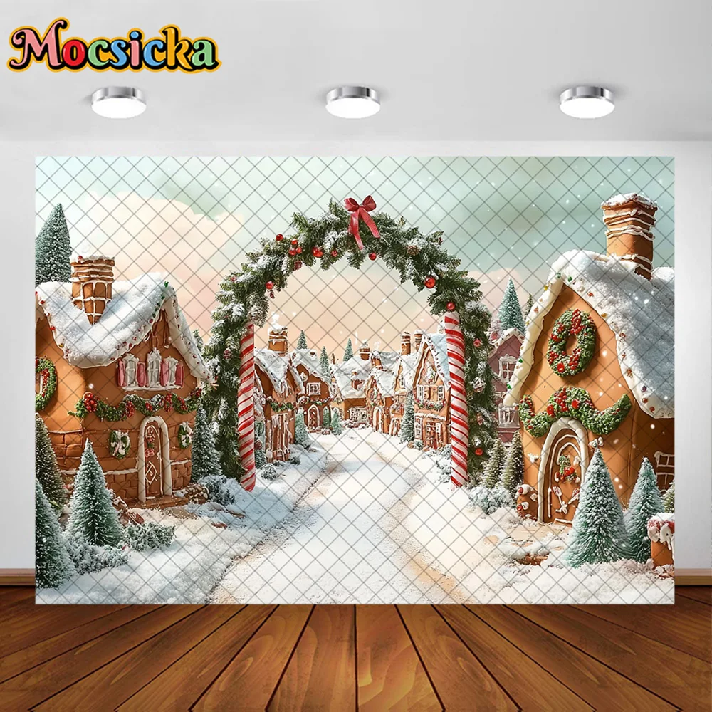 Mocsicka фон для фотосъемки Рождественский конфетный дом арка венок украшения фон детский рождественский праздник вечерние выпускной студийный реквизит