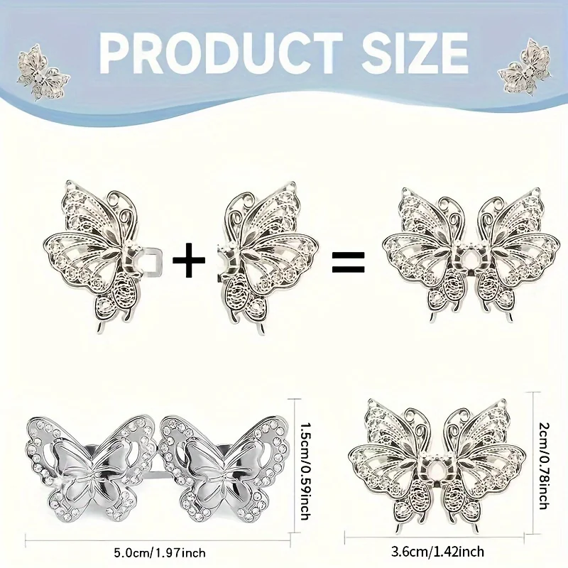 4 pairs of adjustable denim button clips, loose denim metal butterfly waist tightener, no need to sew or shrink pants size