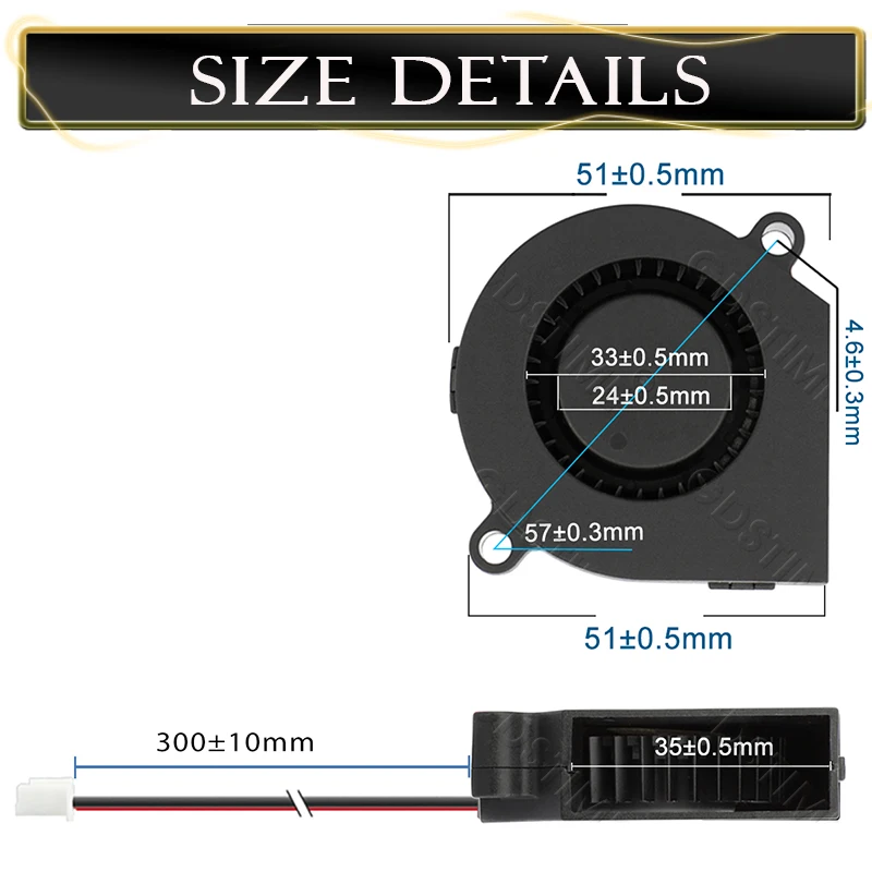 Gdstime 5015 50×50×15mm 5cm High Speed Brushless Cooler DC 24V 2 Pin Turbine Blower Fan for 3D Printer LED Lights Cooling Fan