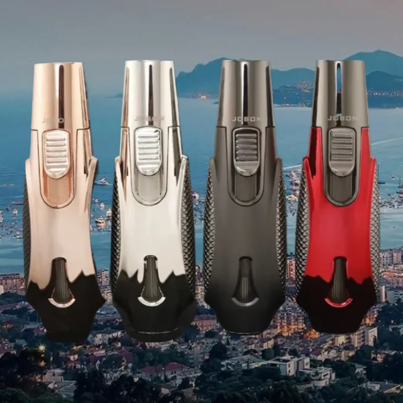 

Новая металлическая бутановая газовая зажигалка JOBON для кемпинга, турбофакел с двойным синим пламенем Jet 360° ° Использование зажигалки для сигар для приготовления барбекю