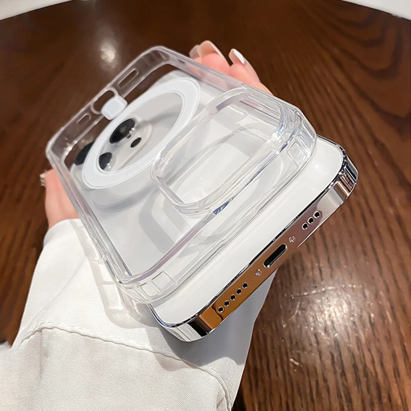 حافظة شحن لاسلكية مغناطيسية شفافة لهاتف Magesafe لهاتف iPhone 7 8 Xs 11 12 13 14 15 16 17 Pro Max Air Plus غطاء مقاوم للصدمات