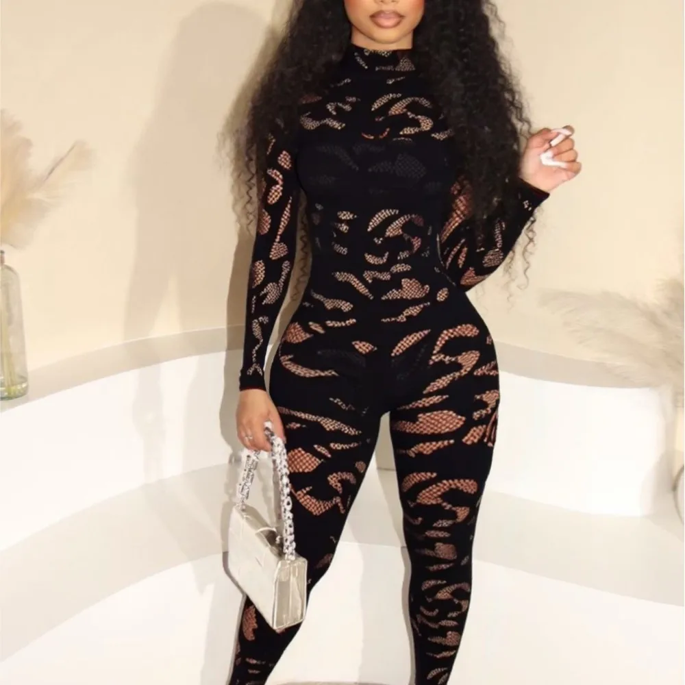 Fashionable Sexy Jumpsuit Solid Color Fit Elegant Personality Street Style Long Sleeve Round Neck Lace Elastic Waist Jumpsuit