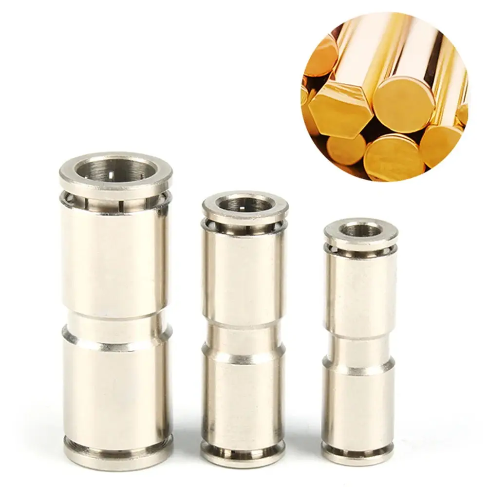 Pneumatic Air Hose Fitting PU PV PE PM PY Brass Metal Quick Coupling 4 6 8 10 12mm Nickel Plated High Pressure Tube Connector