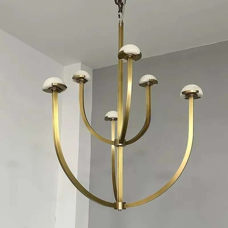 Spanish Natural Marble Villa Living Room Branch Shaped Chandelier Simple Decoration Retro All Copper Balcony Bedroom Led Light
