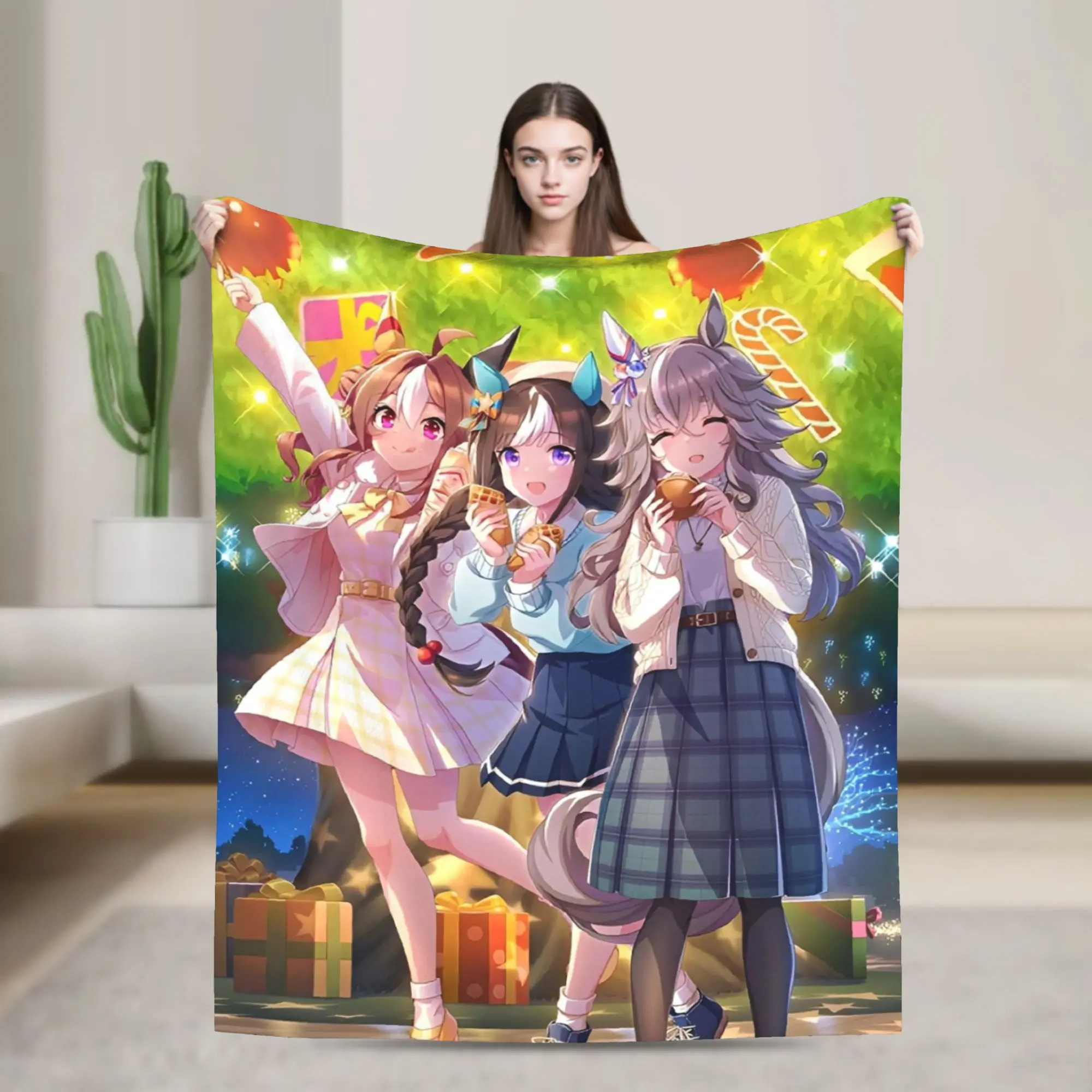 Umamusume Pretty Derby Anime Blankets Velvet All Season   Multifunction Super Soft Throw Blanket for Bed Office Bedspreads