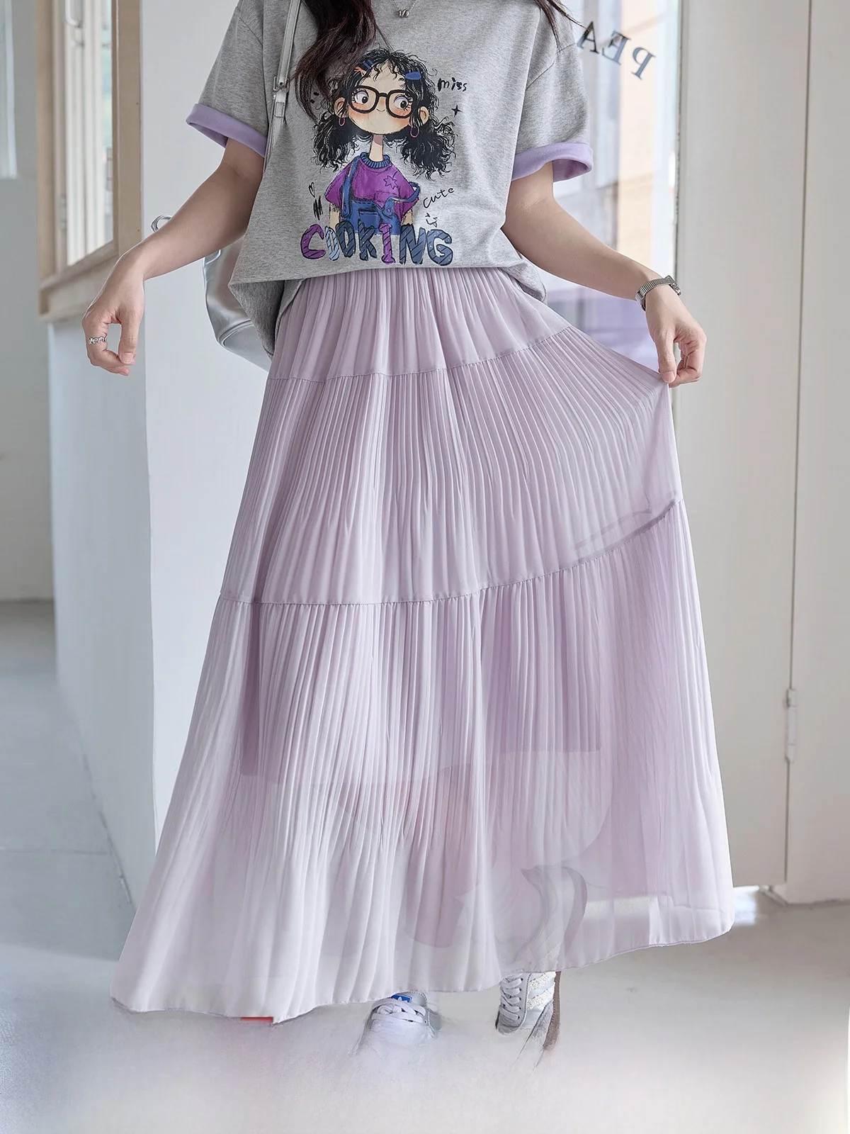 

HuiXi Purple Asymmetrical A-Line Skirt High Waist Design Sensation Women's Summer New Style Commute Korean Version Mesh Fabric