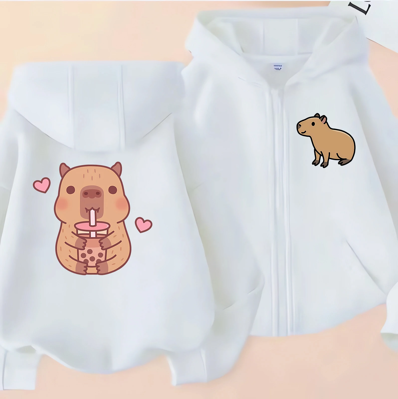 Lustiger Kinder-Capybara-Kapuzenpullover mit Reißverschluss, Kinder-Kapibara-Sweatshirt, Manga-Kleidung, Kinder-Oberteil für Mädchen und Jungen – Detail 5